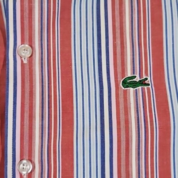 Lacoste🐊Long Sleeve Shirt Size XXL (54" Chest) Vertical Stripes 100% Cotton Y2K - Picture 4 of 13